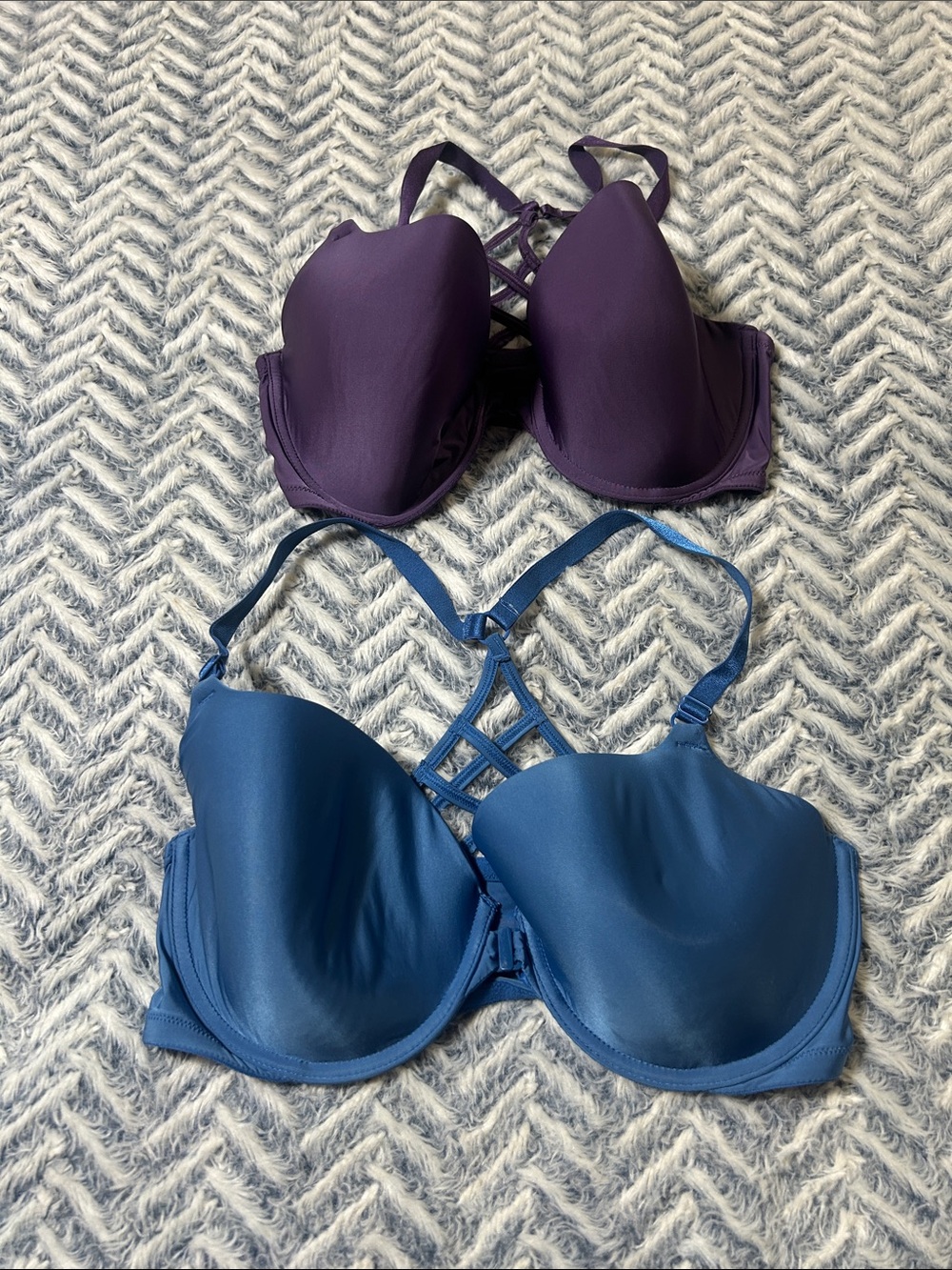 Victoria's Secret Purple and Blue Underwire Demi Bras with Strappy Back Detail